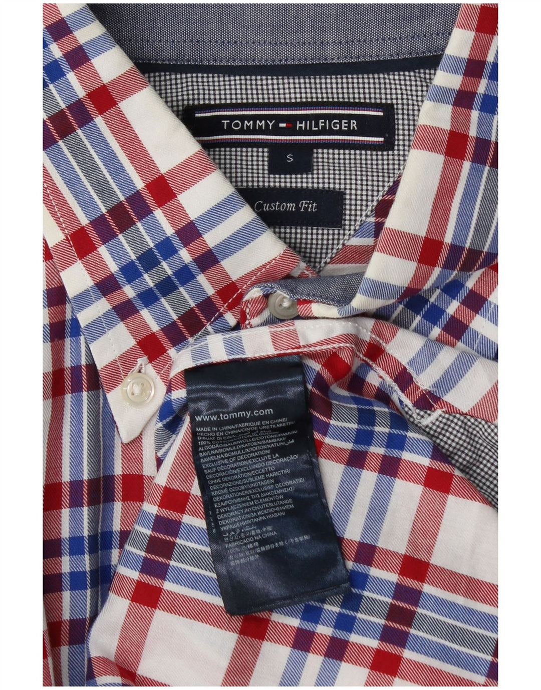 Camisa masculina Tommy Hilfiger Custom Fit pequena de algodão xadrez multicolorido