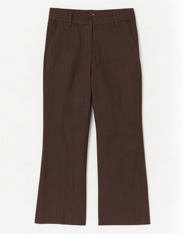 Calça feminina Zara Bootcut Suit EU 36 XS W26 L28 poliéster listrado marrom