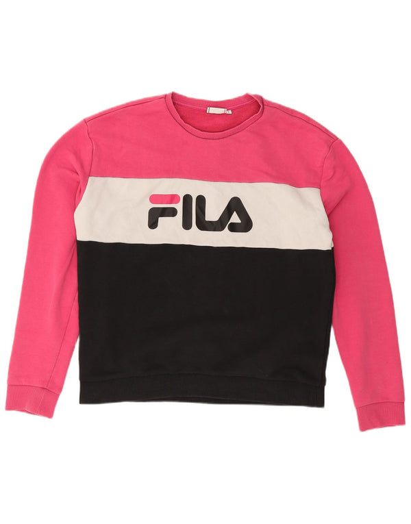 Fila moletom gráfico feminino jumper UK 16 grande algodão colorblock rosa