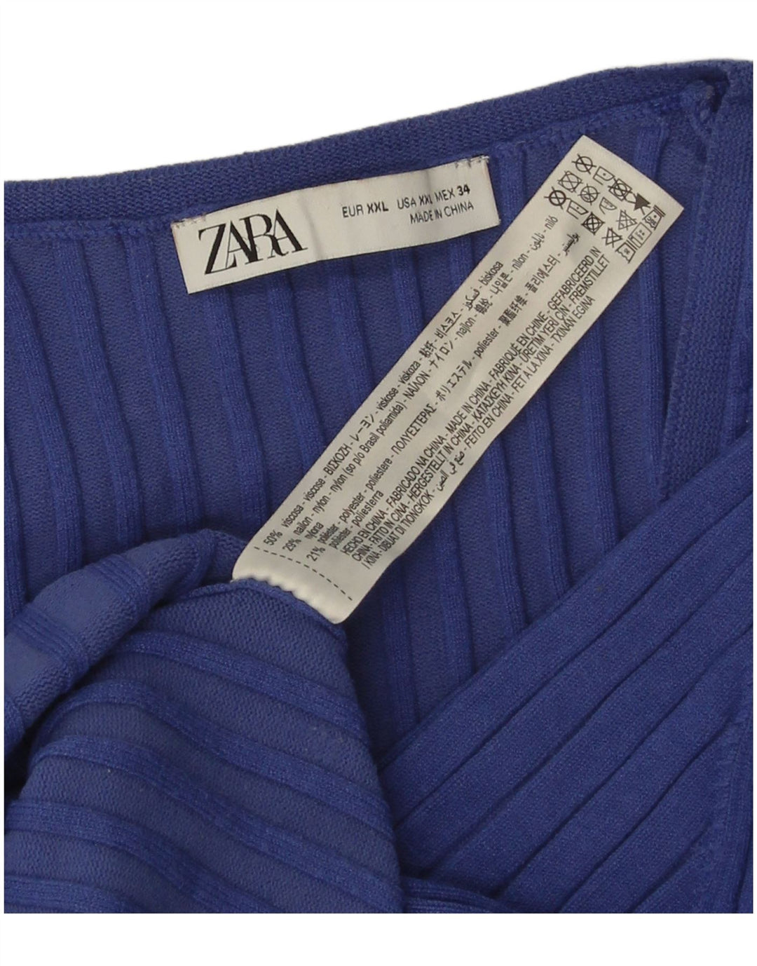Top feminino Zara manga 3/4 UK 20 2XL azul viscose