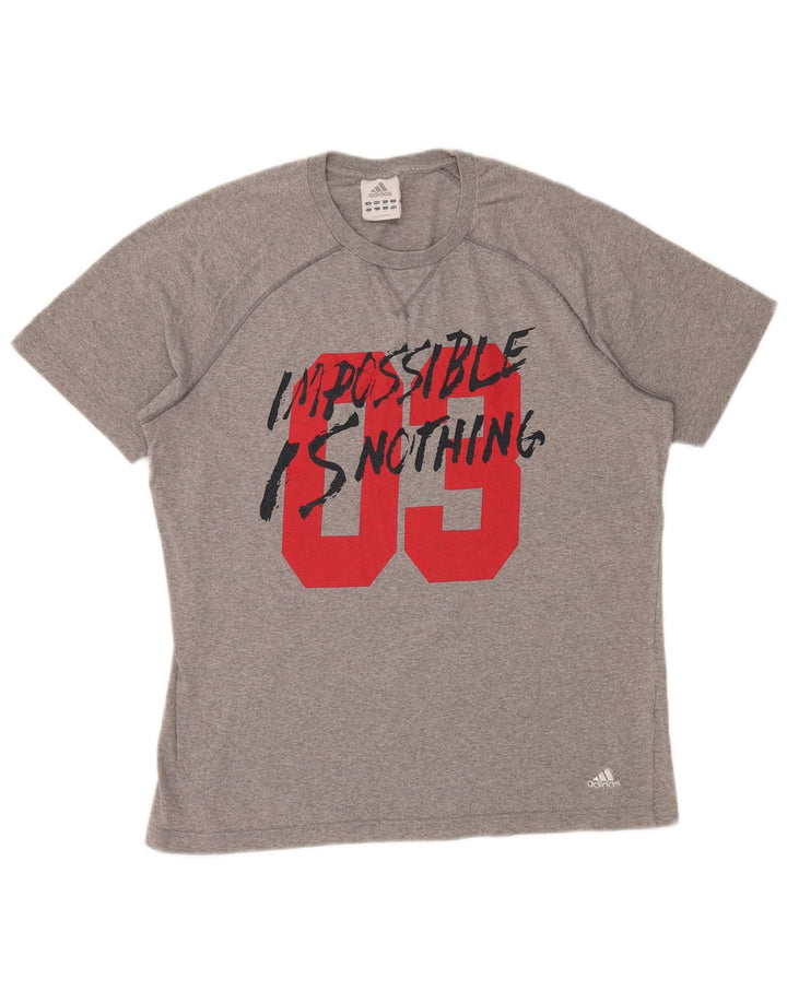 ADIDAS Mens Graphic T-Shirt Top UK 40/42 Médio Algodão Cinza