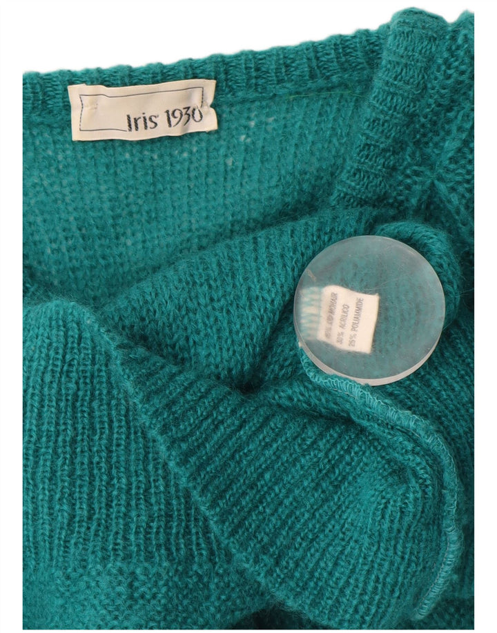 Suéter cardigã feminino VINTAGE Reino Unido 14 grande mohair verde