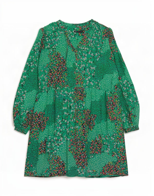 Vestido feminino Marks & Spencer de manga comprida em camadas UK 18 XL verde floral