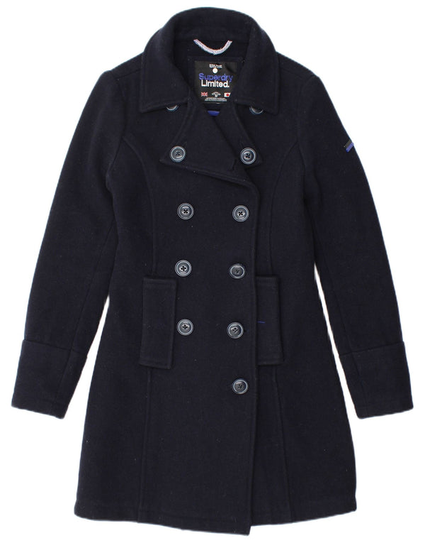 Casaco feminino Superdry Double Breasted UK 6 XS azul marinho lã
