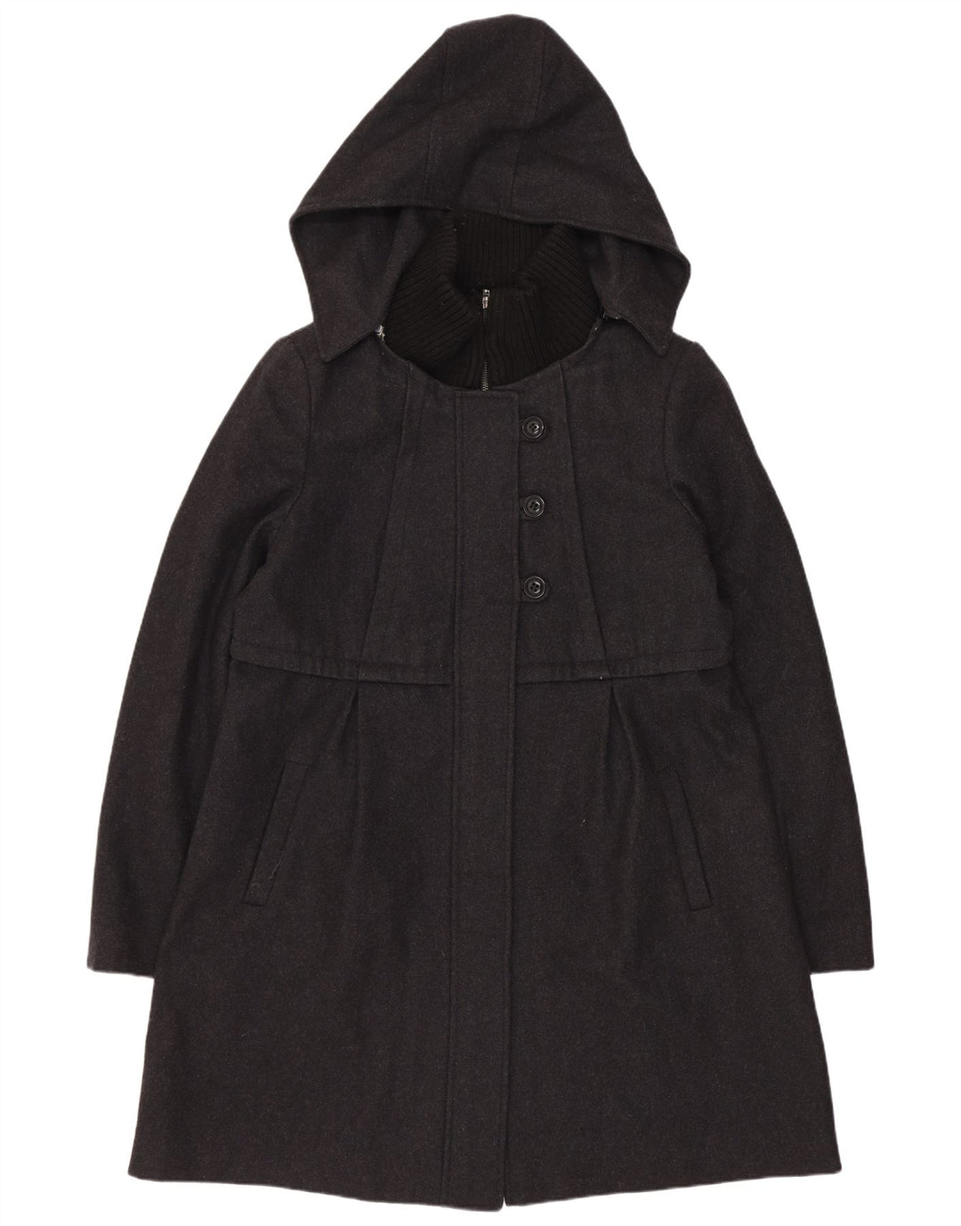 Sobretudo feminino Dkny com capuz US 14 XL lã cinza