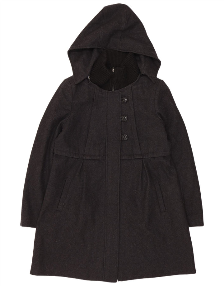 Sobretudo feminino Dkny com capuz US 14 XL lã cinza