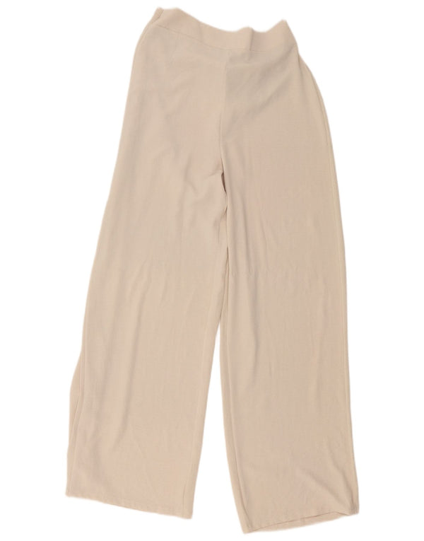 Calça feminina Zara com perna larga, médio W26 L30 poliéster bege