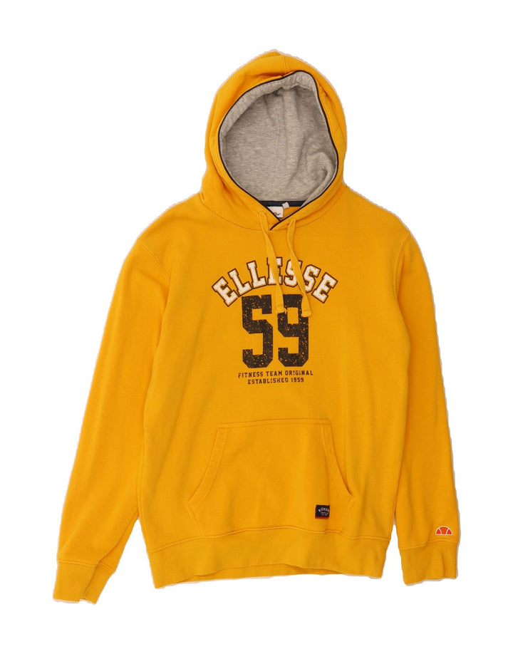 ELLESSE Mens Graphic Hoodie Jumper Large Yellow Cotton Vintage Ellesse and Second-Hand Ellesse from Messina Hembry 