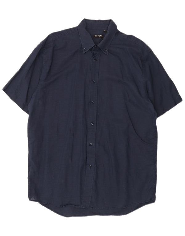 Camisa masculina de manga curta Coveri tamanho 43/44 XL linho azul marinho