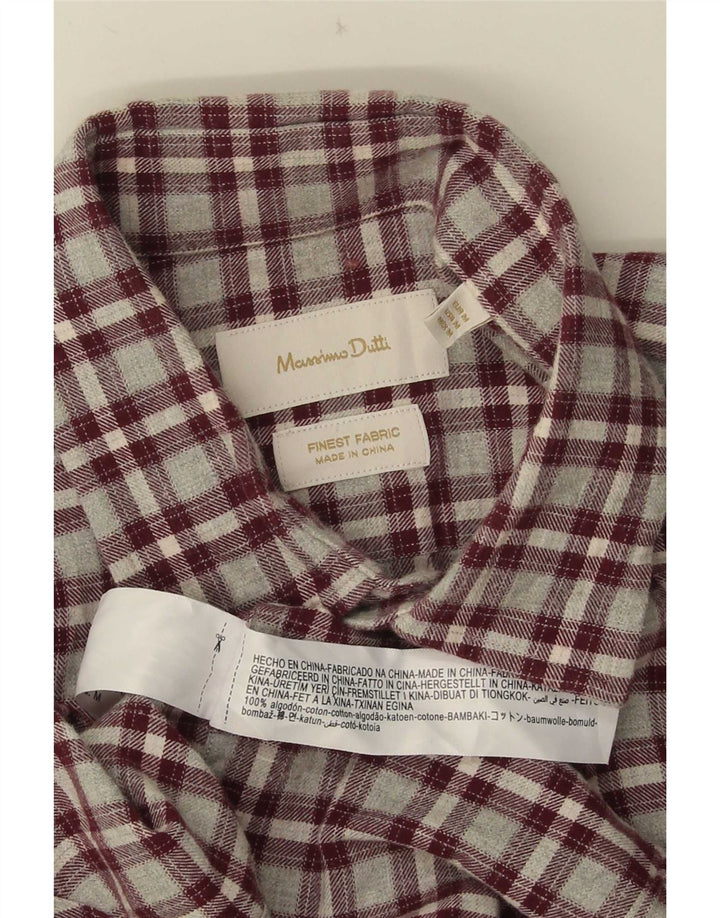 Camisa masculina de flanela Massimo Dutti, algodão xadrez médio Borgonha