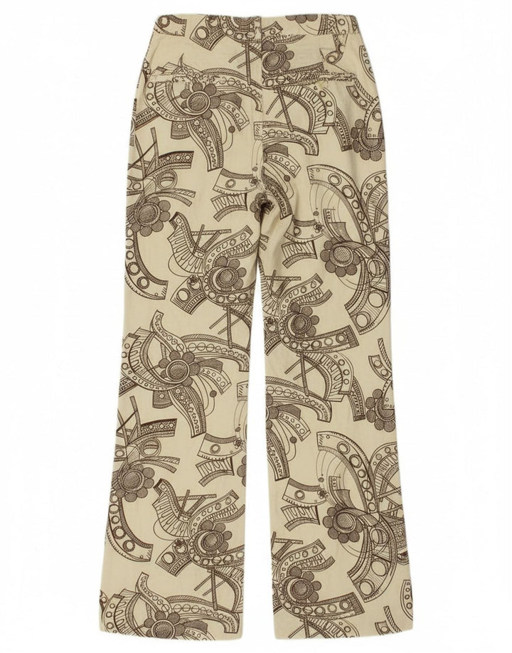 Calça feminina vintage abstrata padrão bootcut casual W26 L28 bege