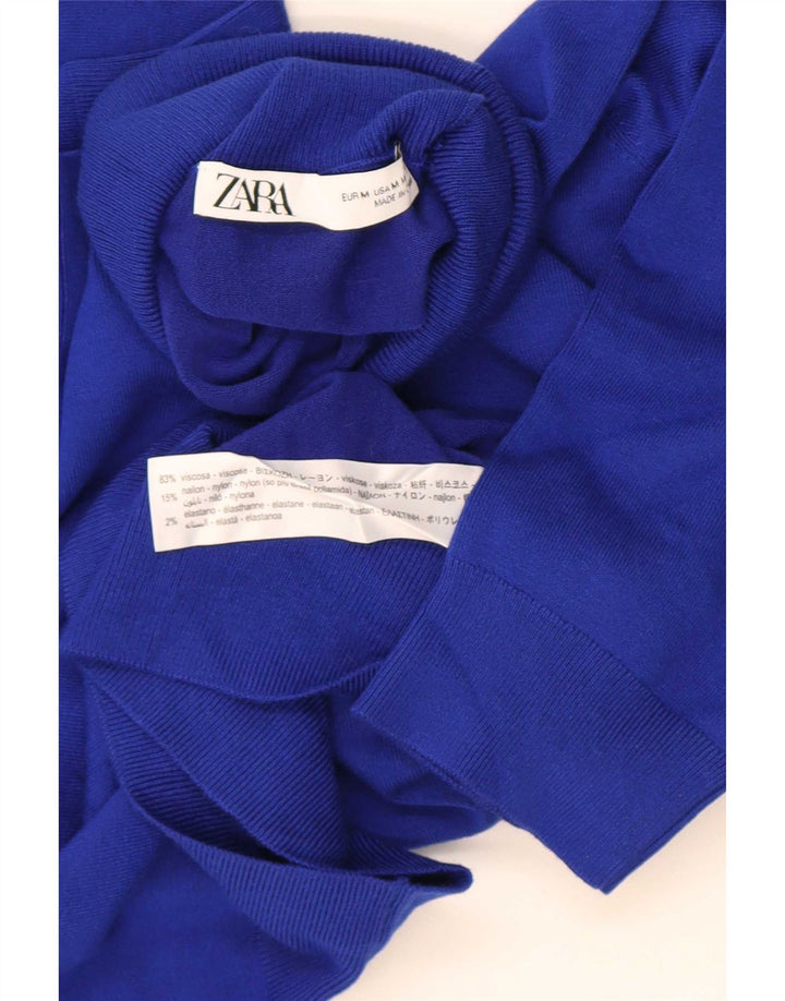 Suéter feminino Zara manga curta com gola redonda Reino Unido 12 viscose azul médio
