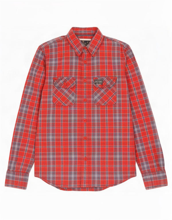 Camisa masculina de flanela Superdry grande algodão xadrez vermelho
