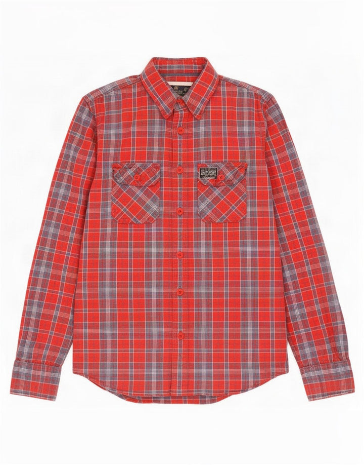 Camisa masculina de flanela Superdry grande algodão xadrez vermelho