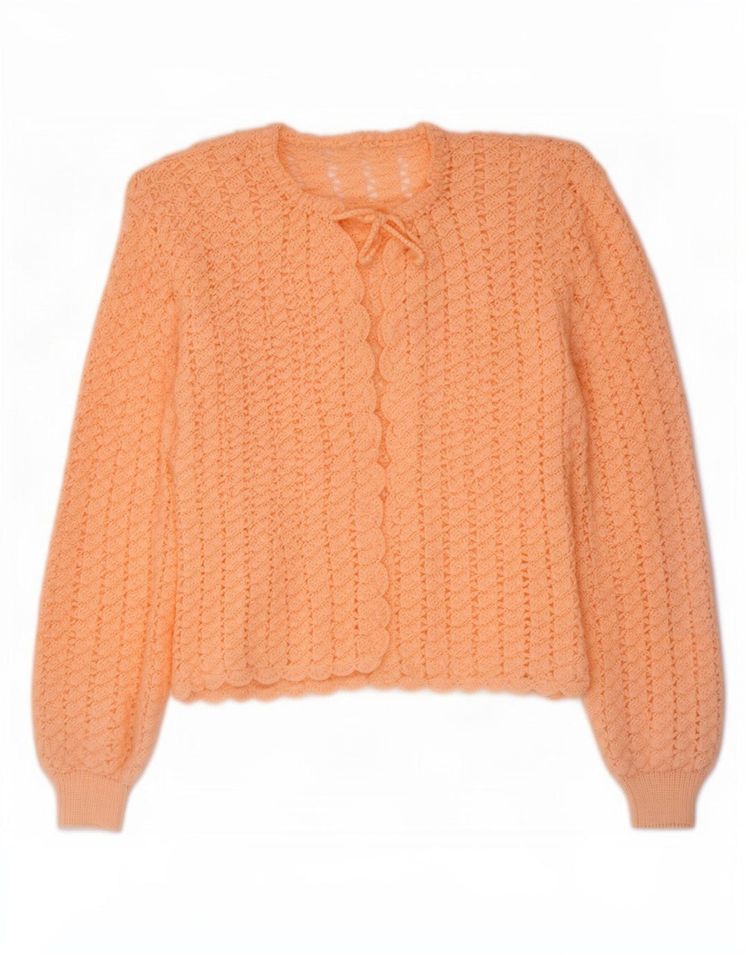 Suéter cardigã de crochê feminino vintage Reino Unido 14 rosa médio