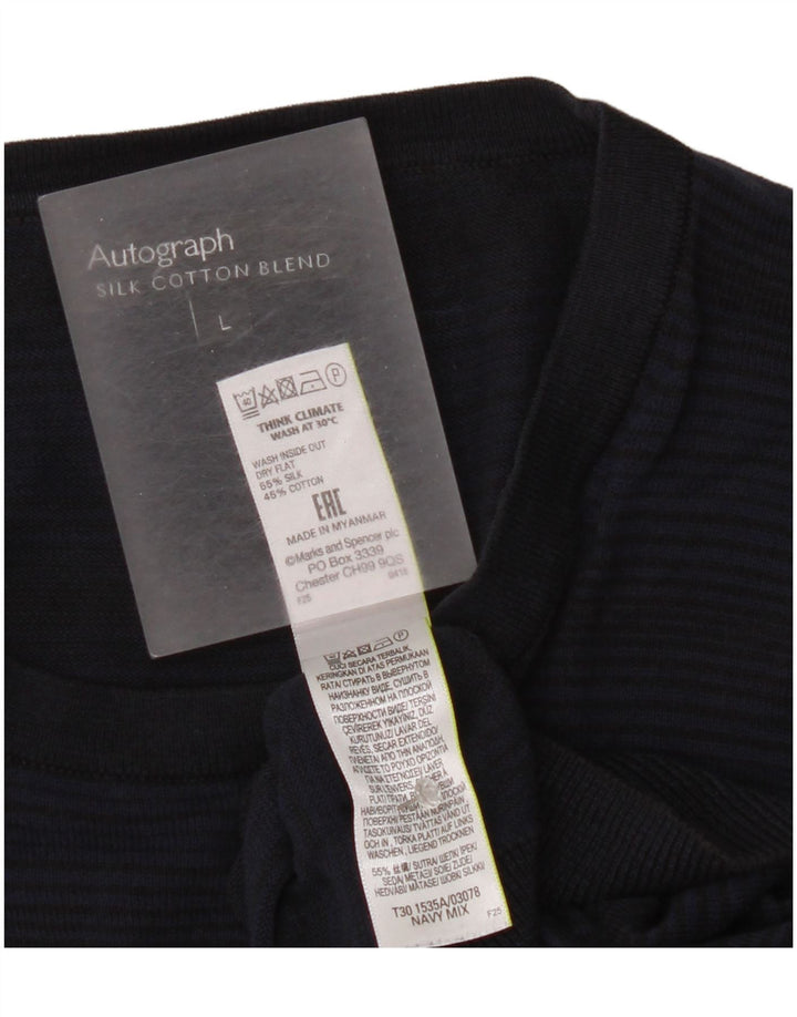 Suéter masculino Marks & Spencer Autograph com gola redonda grande azul marinho