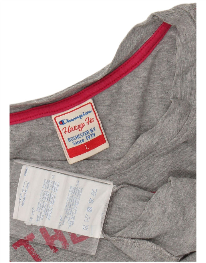 CHAMPION Top gráfico feminino Heritage Fit manga 3/4 Reino Unido 16 grande cinza