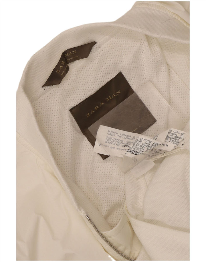 Zara Mens Bomber Jacket UK 38 Médio Branco Nylon