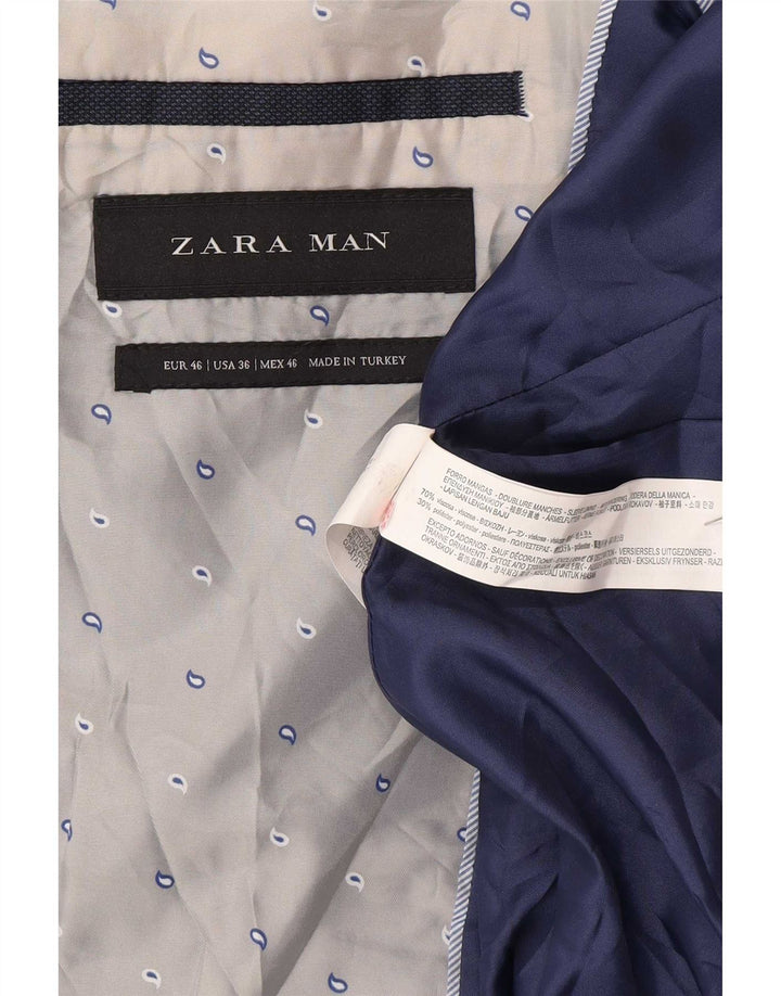Jaqueta blazer masculina Zara com 2 botões UE 46 pequena azul marinho viscose