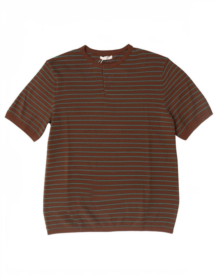 Zara Camiseta masculina Top médio marrom listrado algodão