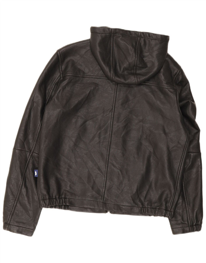 Jaqueta bomber masculina de couro com capuz Gas UK 36 pequena preta