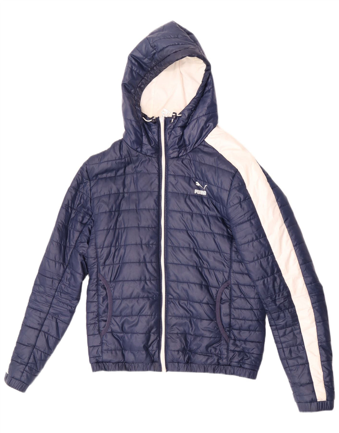 Jaqueta acolchoada com capuz masculina Puma UK 36 poliéster colorblock azul pequeno