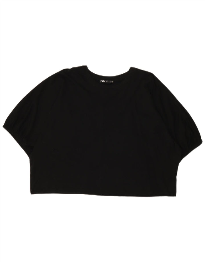 Zara Camiseta Feminina Crop Oversized Top UK 14 Médio Preto