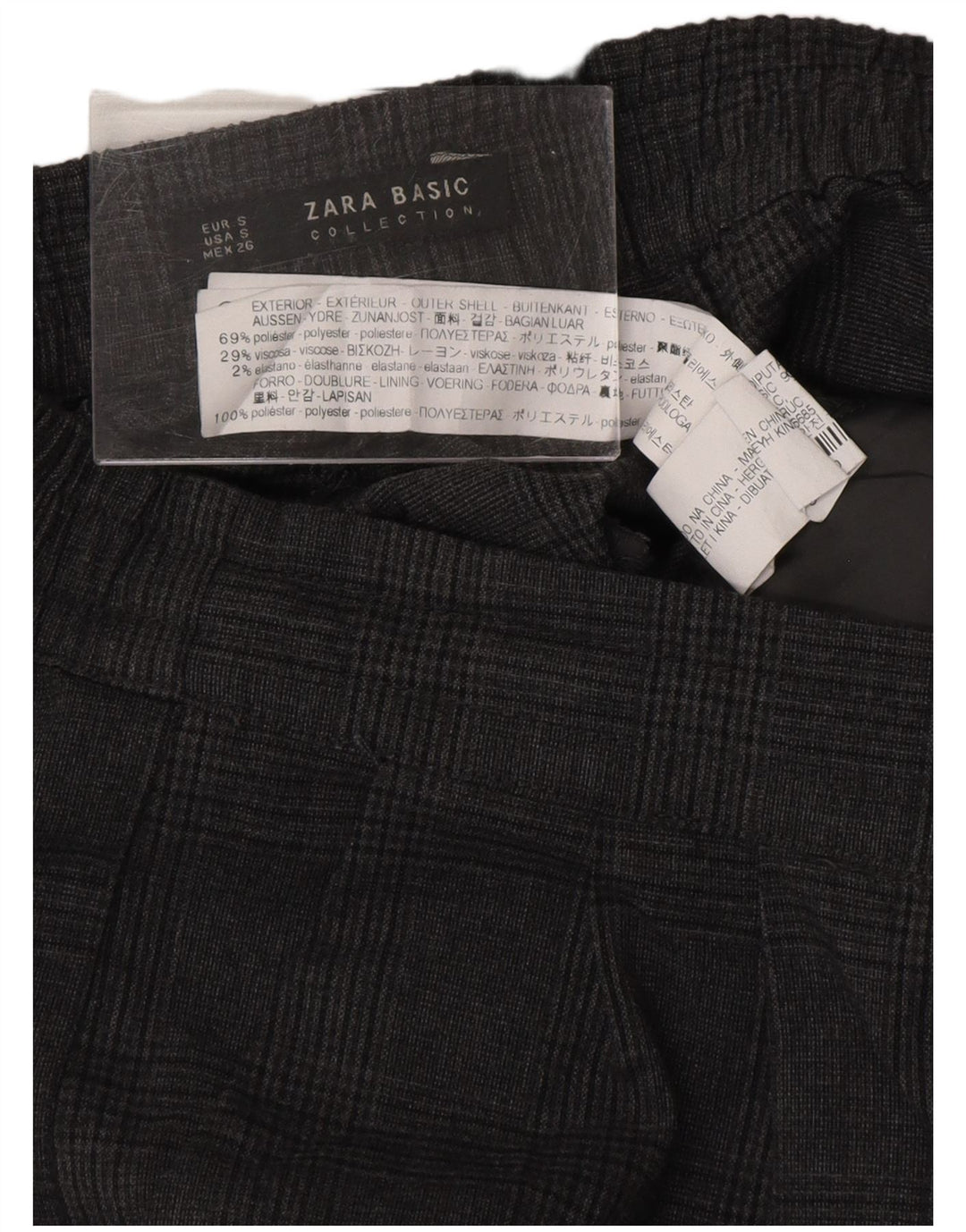 ZARA Calça feminina casual pegged poliéster xadrez cinza pequeno