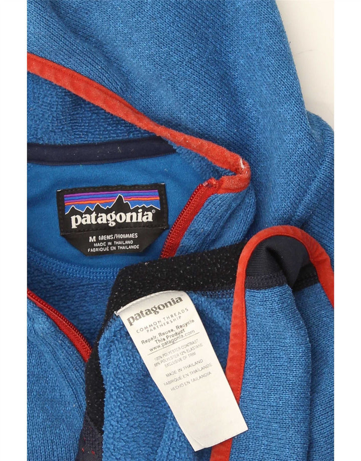 Suéter masculino Patagonia com capuz e zíper azul médio poliéster colorblock