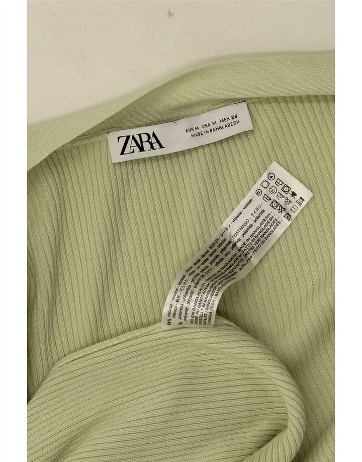 Suéter cardigã aberto com palangre feminino Zara Reino Unido 14 viscose verde médio