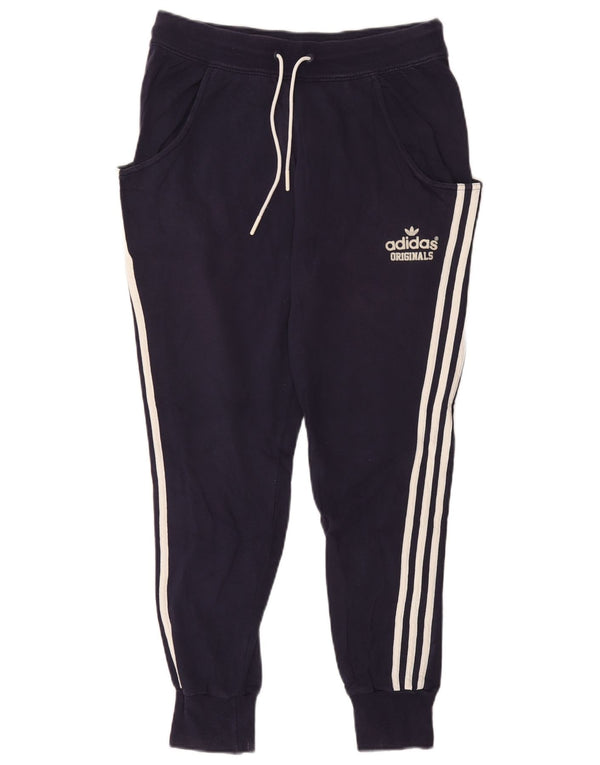 Calça de treino feminina Adidas Joggers UK 10 pequeno algodão azul marinho