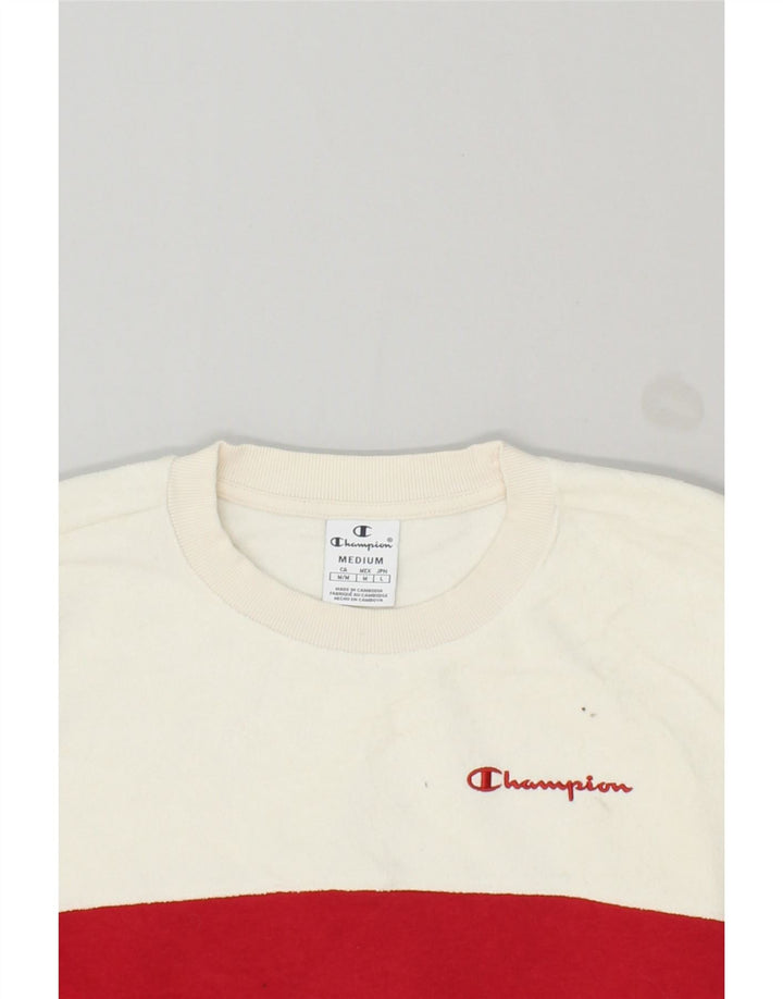 CHAMPION Womens Graphic Sweatshirt Jumper UK 14 Medium Red Colourblock Vintage Champion and Second-Hand Champion from Messina Hembry 