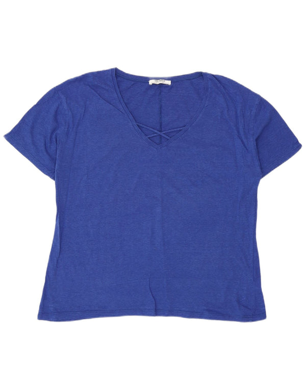 Camiseta feminina Zara Trafaluc grande tamanho UK 10 algodão azul pequeno