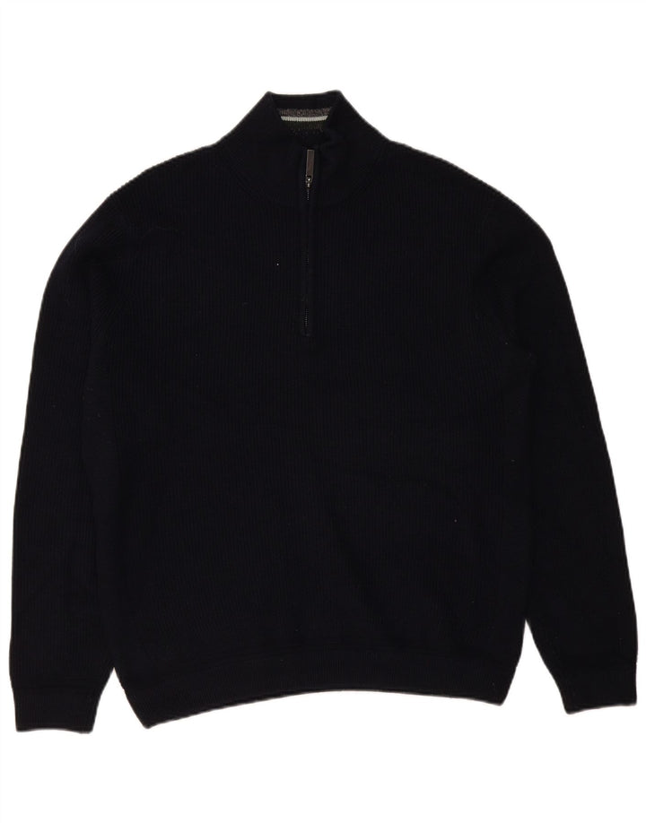 Suéter masculino Ted Baker com zíper e pescoço tamanho 5 XL azul marinho poliéster