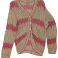 Suéter cardigã feminino vintage Reino Unido 14 listrado branco médio