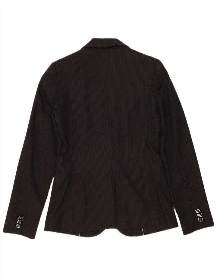 Stefanel feminino 1 botão 2 peças terno IT 40 pequeno W28 L28 risca de giz preta