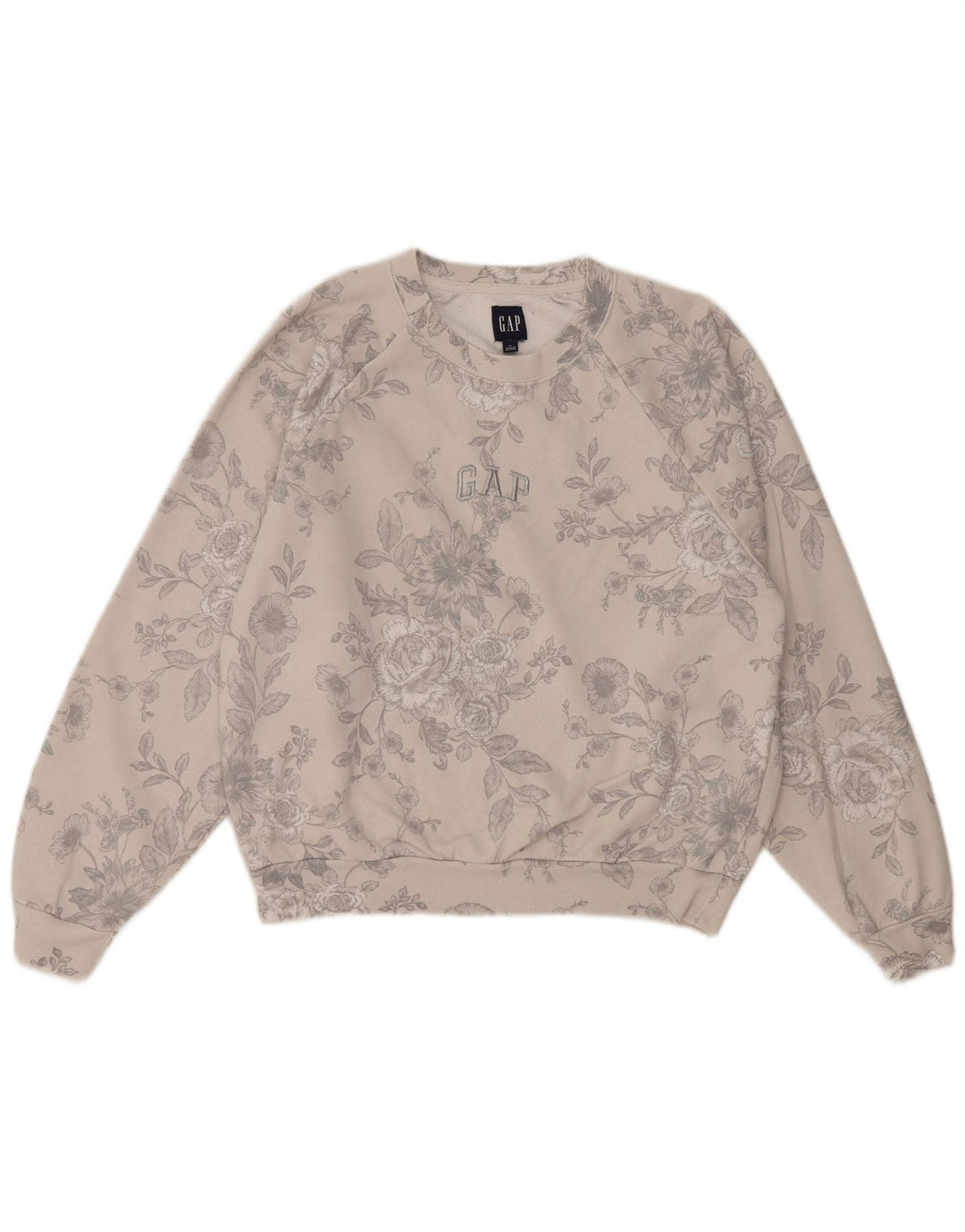 Moletom feminino Gap Jumper UK 14 algodão floral cinza médio