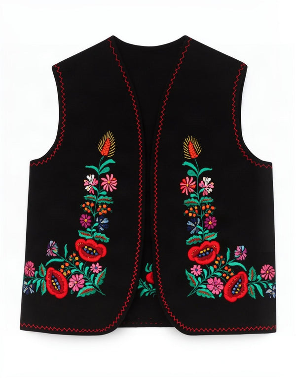Colete feminino vintage UK 12 médio preto floral