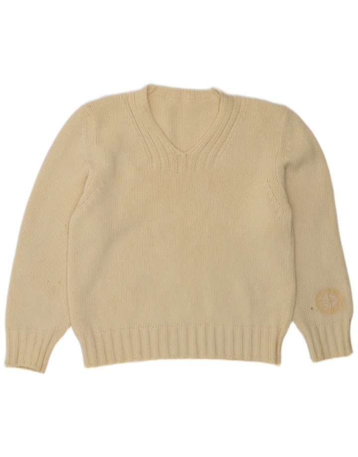 Stone Island Suéter masculino com decote em V médio bege