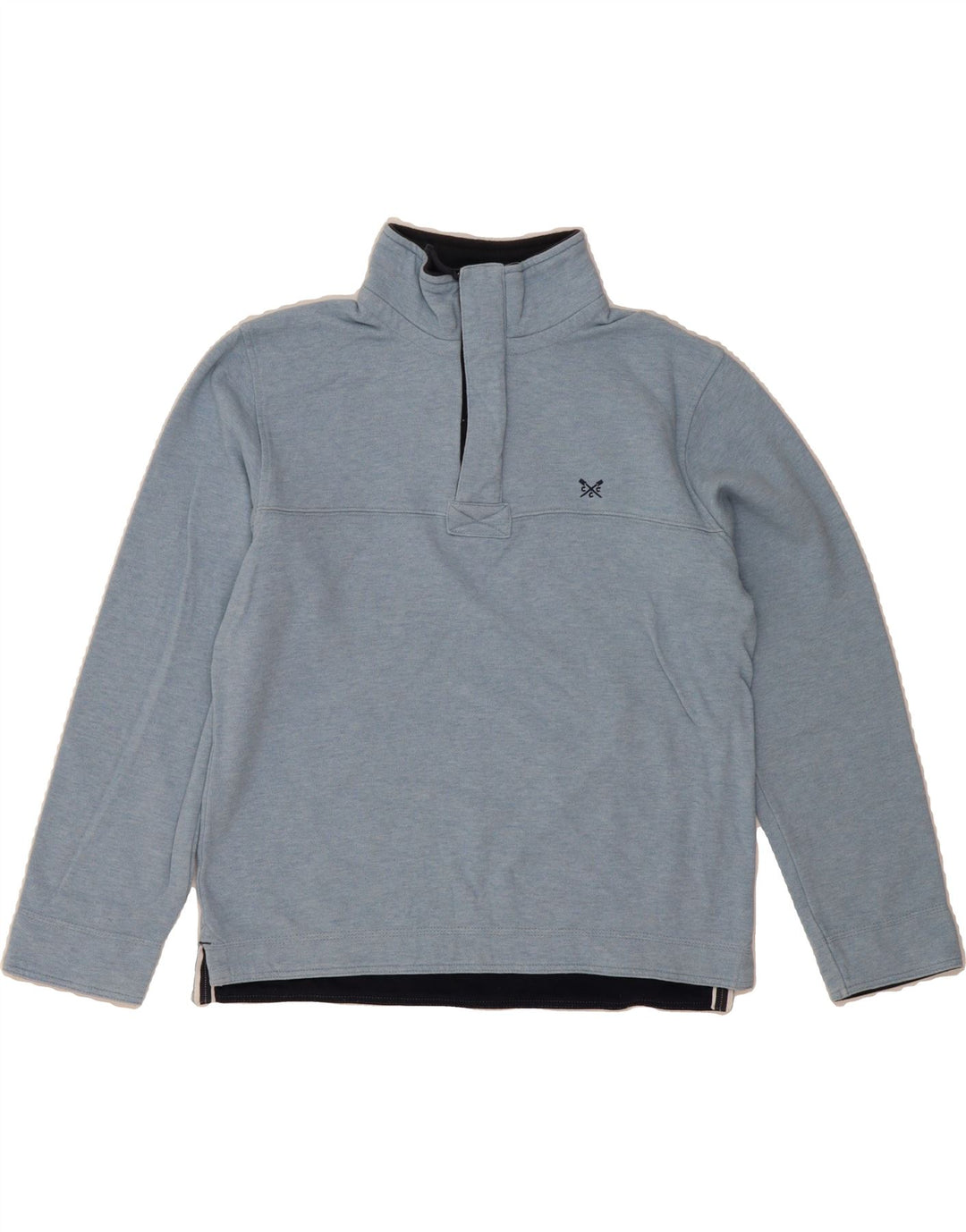 CREW CLOTHING Mens Zip Neck Sweatshirt Jumper Small Blue Cotton Vintage Crew Clothing and Second-Hand Crew Clothing from Messina Hembry 