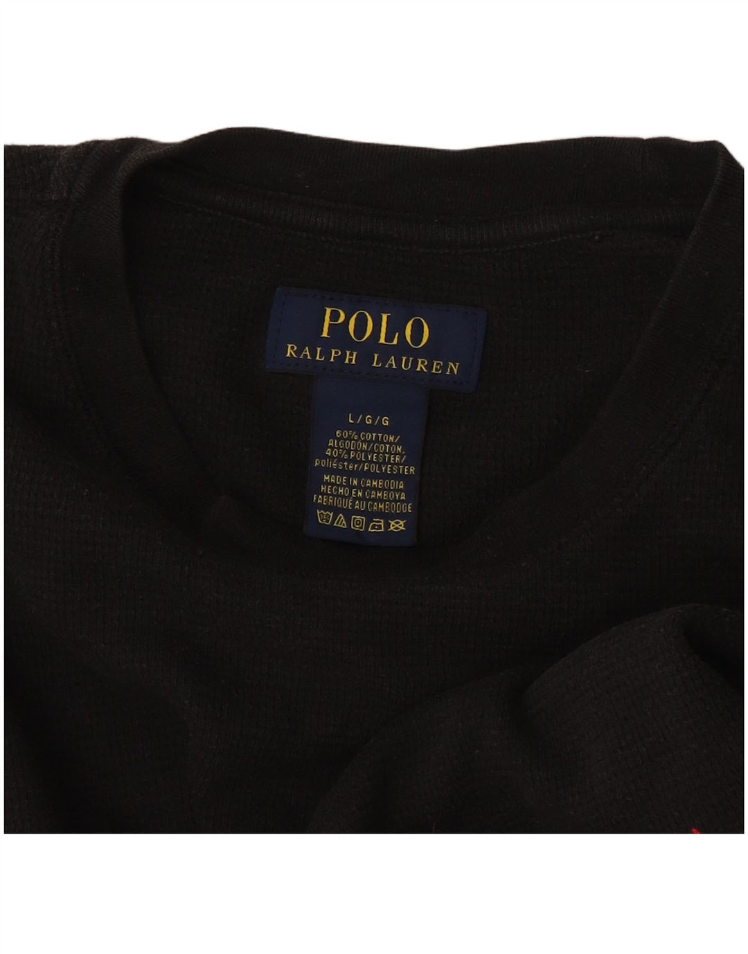 Ralph Lauren Top masculino de manga comprida grande algodão preto