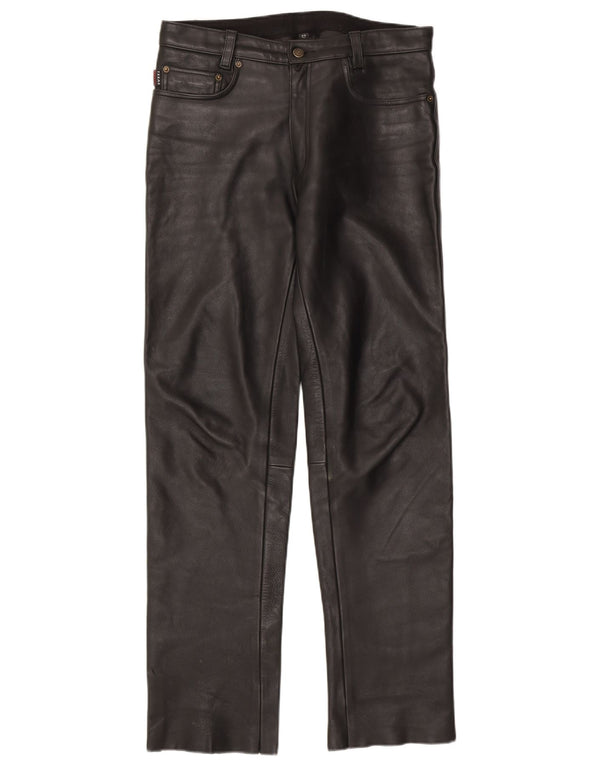 Calças de couro retas masculinas vintage IT 52 XL W34 L34 couro preto
