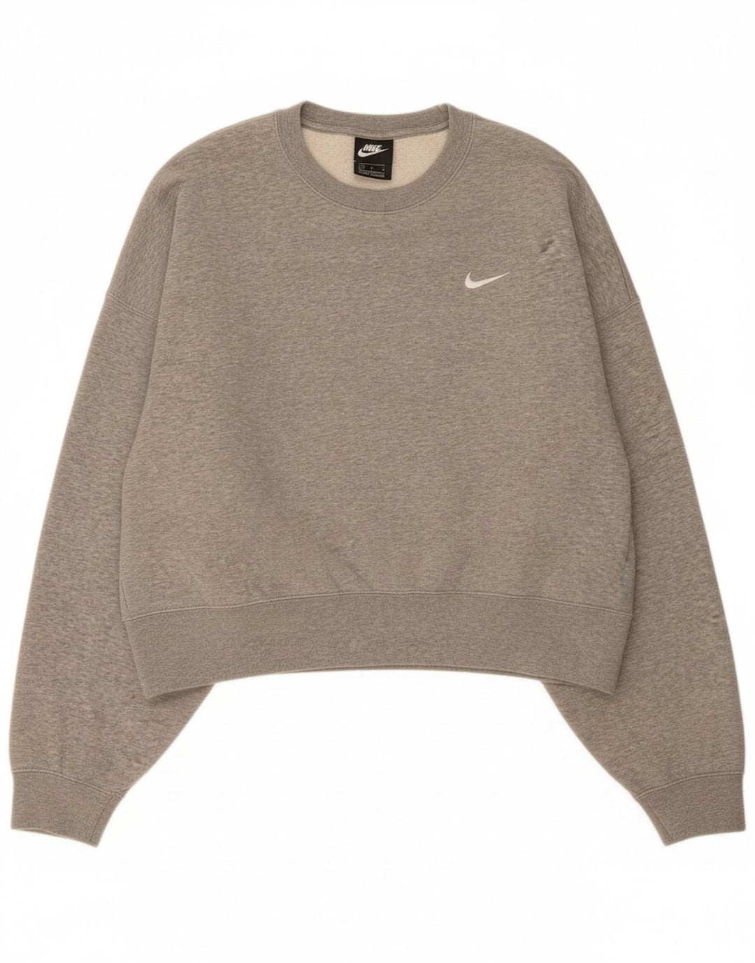 NIKE Womens Oversized Crop Sweatshirt Jumper UK 16 Grande Cinza Algodão