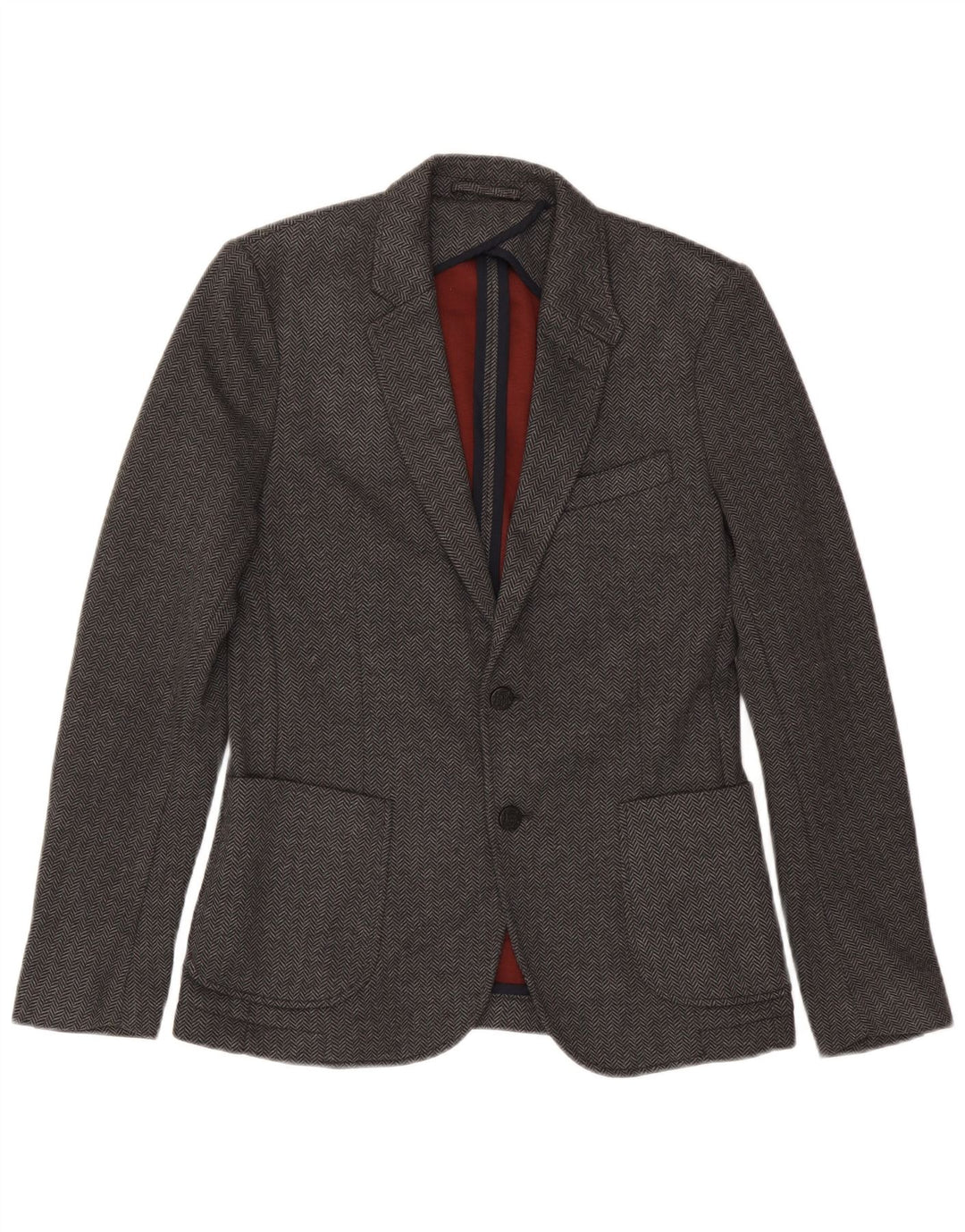 Jaqueta blazer masculina Zara com 2 botões EU 46 poliéster espinha de peixe cinza pequeno
