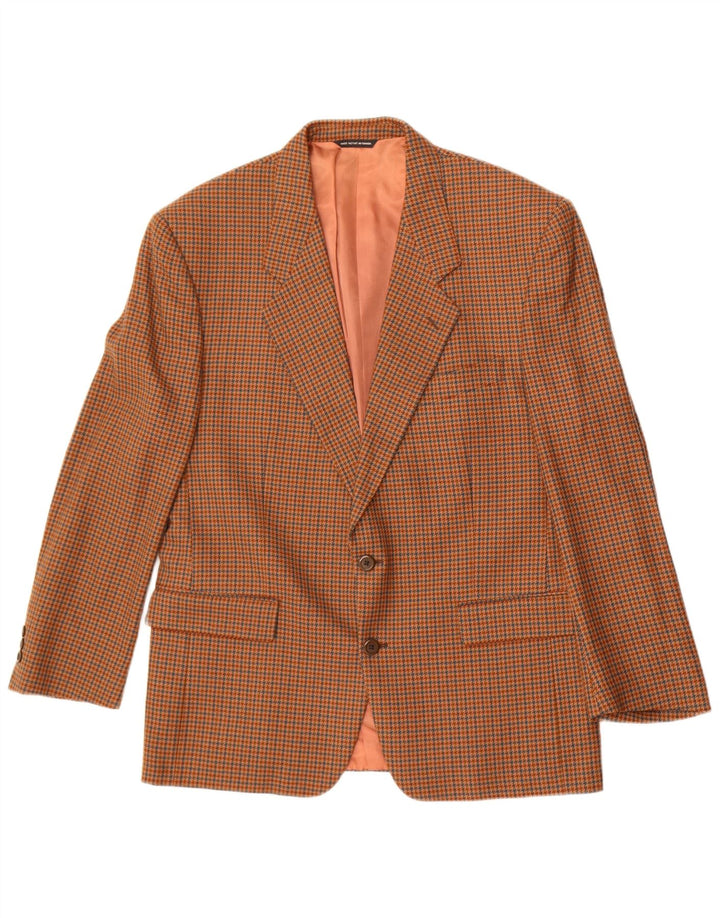 Jaqueta blazer masculina vintage com 2 botões Reino Unido 38 lã houndstooth marrom médio