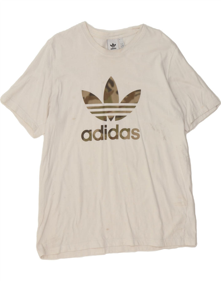 ADIDAS Mens Graphic T-Shirt Top Large White Cotton Vintage Adidas and Second-Hand Adidas from Messina Hembry 
