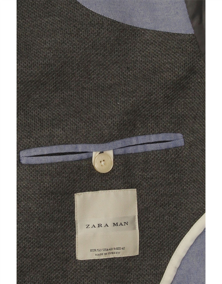 Jaqueta blazer masculina Zara com 2 botões EU 52 grande algodão cinza