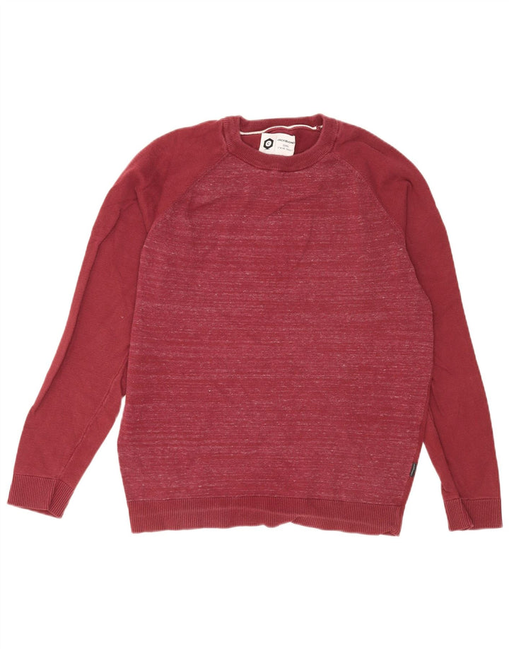Suéter masculino Jack & Jones com gola redonda, algodão manchado vermelho médio