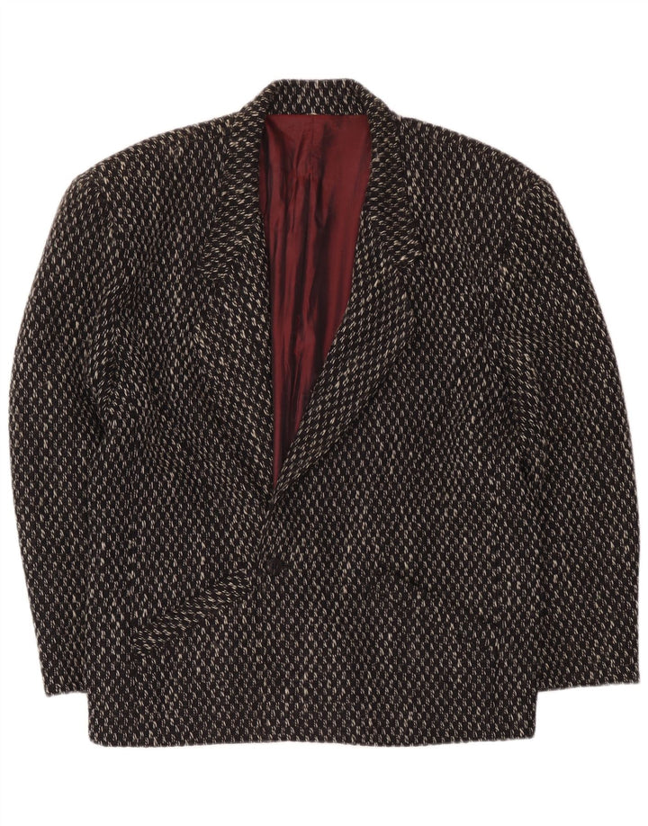 Jaqueta blazer masculina de 1 botão Manhattan UK 40 grande lã xadrez preta