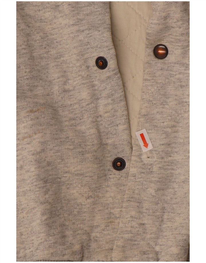 Jaqueta masculina VINTAGE Graphic Varsity UK 38 bloco colorido cinza médio